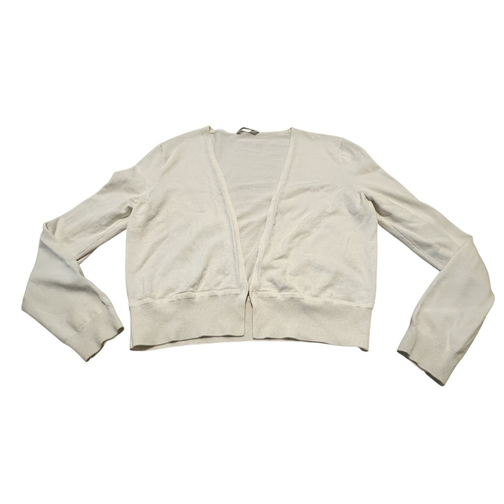 Boss Hugo Boss Women XL Cardigan‎ Cropped Deep V Long Sleeve White